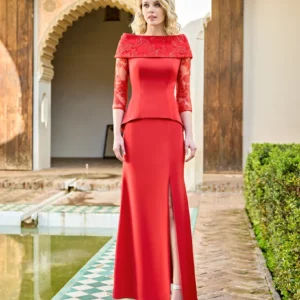 VESTIDO LARGO MANGA ENCAJE
